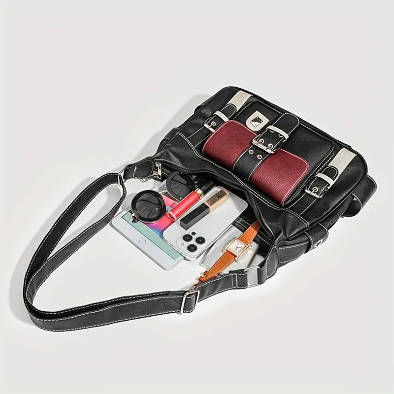 Women's Retro Urban Tote Bag, Multiple Zippered Pockets, Chic Soft Leather Handbag Shoulder Crossbody Bag for Women Everyday Use