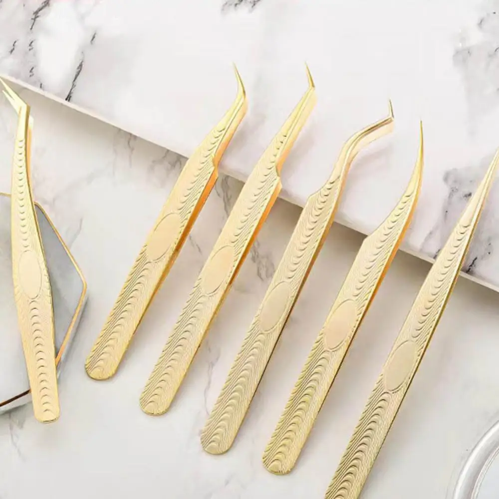 

Precision Volume Eyelash Tweezers Professional Stainless Steel Eyelash Extension Clip Individual Curved Strip Lash Tools