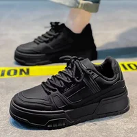 Black Knight Men's Shoes Spring Trendy Versatile Sport Casual Pure Black Low Top Platform Increase Bread Trendy Shoes