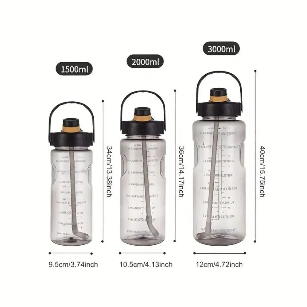 Sports Water Bottle 1.5L/2L/3L Portable Leakproof Large Capacity Water Jugs Lightweight with Time Marker Clear Drink Bottle