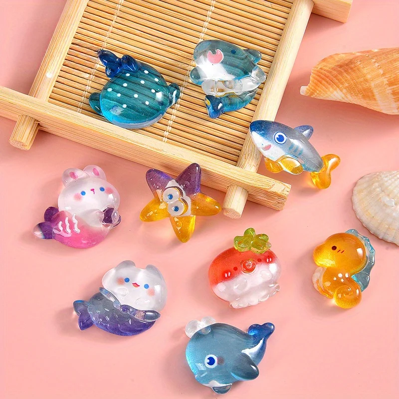 10Pcs 플랫 바닥 바다 돌고래 상어 장식 보석 수지 액세서리 전화 케이스 DIY 마이크로 풍경 작은 장식품