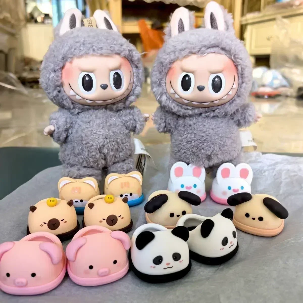 Labubu Cute Animal Macaron Color Versatile Princess Doll Slippers