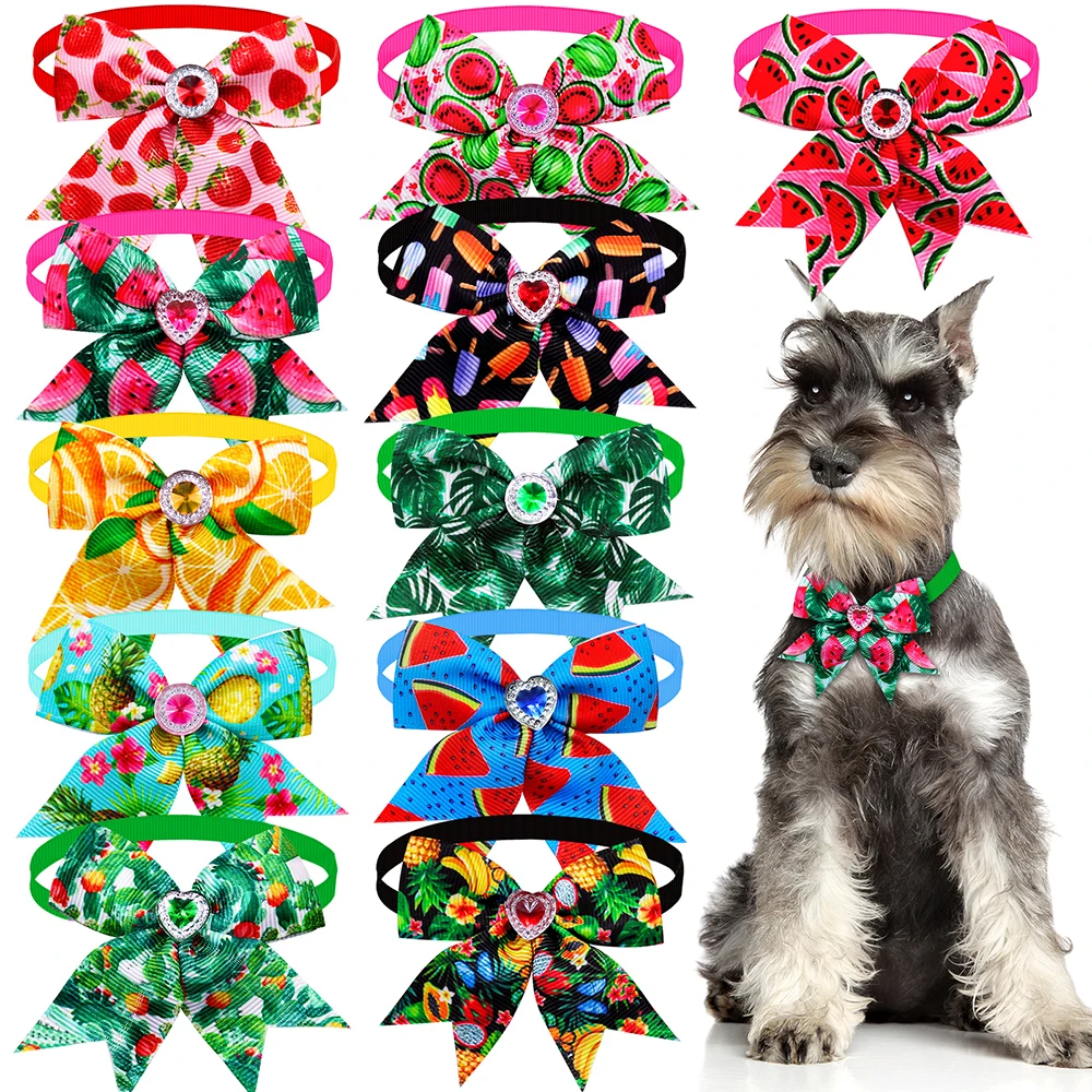 60/120 Pcs 2022 New Pet Puppy Dog Cat Bow Ties Fruit  Adjustable Dog Bowties Bowknot Cat Collar Pet Grooming Accessories