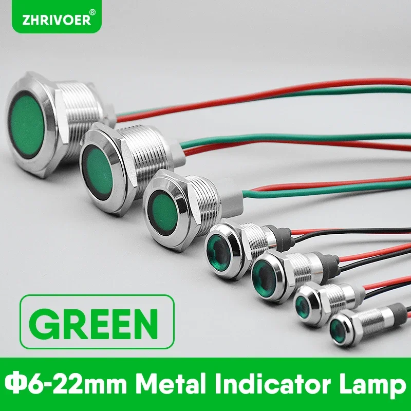 1pcs Waterproof IP67 Metal Signal Lamp LED Warning Indicator Light Pilot Wire 3V 5V 12V 24V 110V 220V 6/8/10/12/16/19/22mm