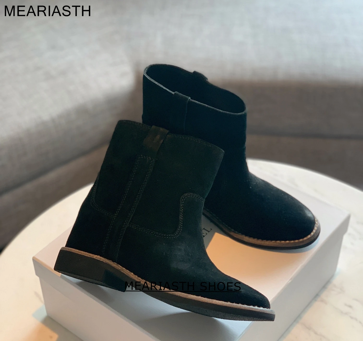 

2022 Winter Classic Chelsea Boots for Woman Real Suede round toe Wedges heel Ankle Boots Simple Comfortable Cowboy Boots female
