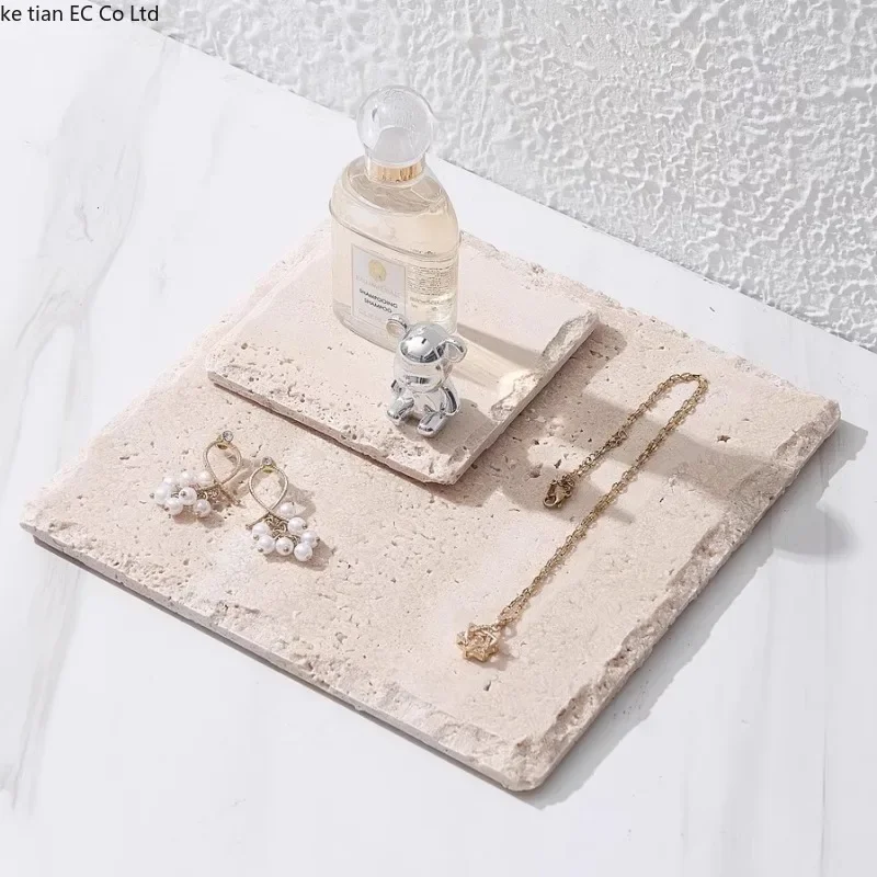 Wabi Sabi style natural cave stone flat plate Irregular edged beige cave stone tray Aromatherapy perfume jewelry storage tray 5