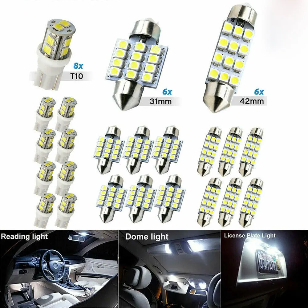 

20pcs Car LED Bulbs Kit T10 31MM 42MM Interior LED Light Bulb DC12V 3W 150LM 6500K High Brightness White Light Replacement