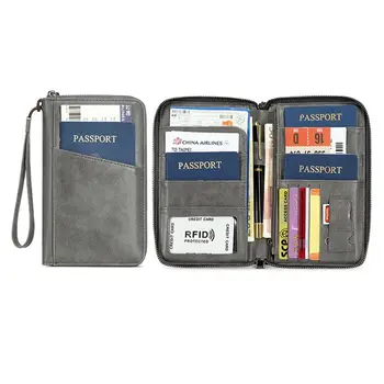 Portafoglio Porta Passaporto in Pelle PU Antifurto con Blocco RFID, Grande Capacità, Impermeabile