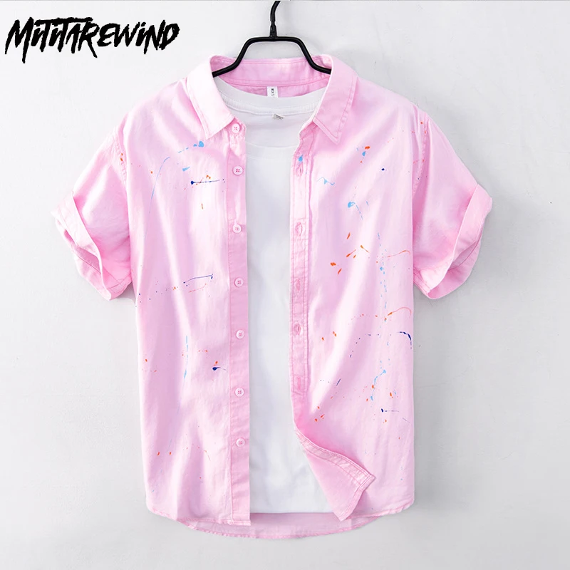 

Рубашка мужская с отложным воротником, дышащая сорочка из чистого хлопка, Повседневная универсальная блуза свободного покроя с коротким рукавом и принтом, лето