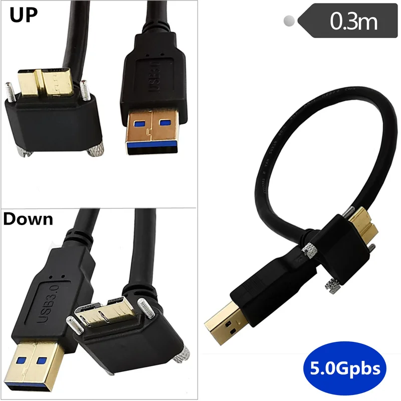 

USB 3.0 A Male to Micro B Male 90° Angle with optional Screw Locking Cable 0.3m