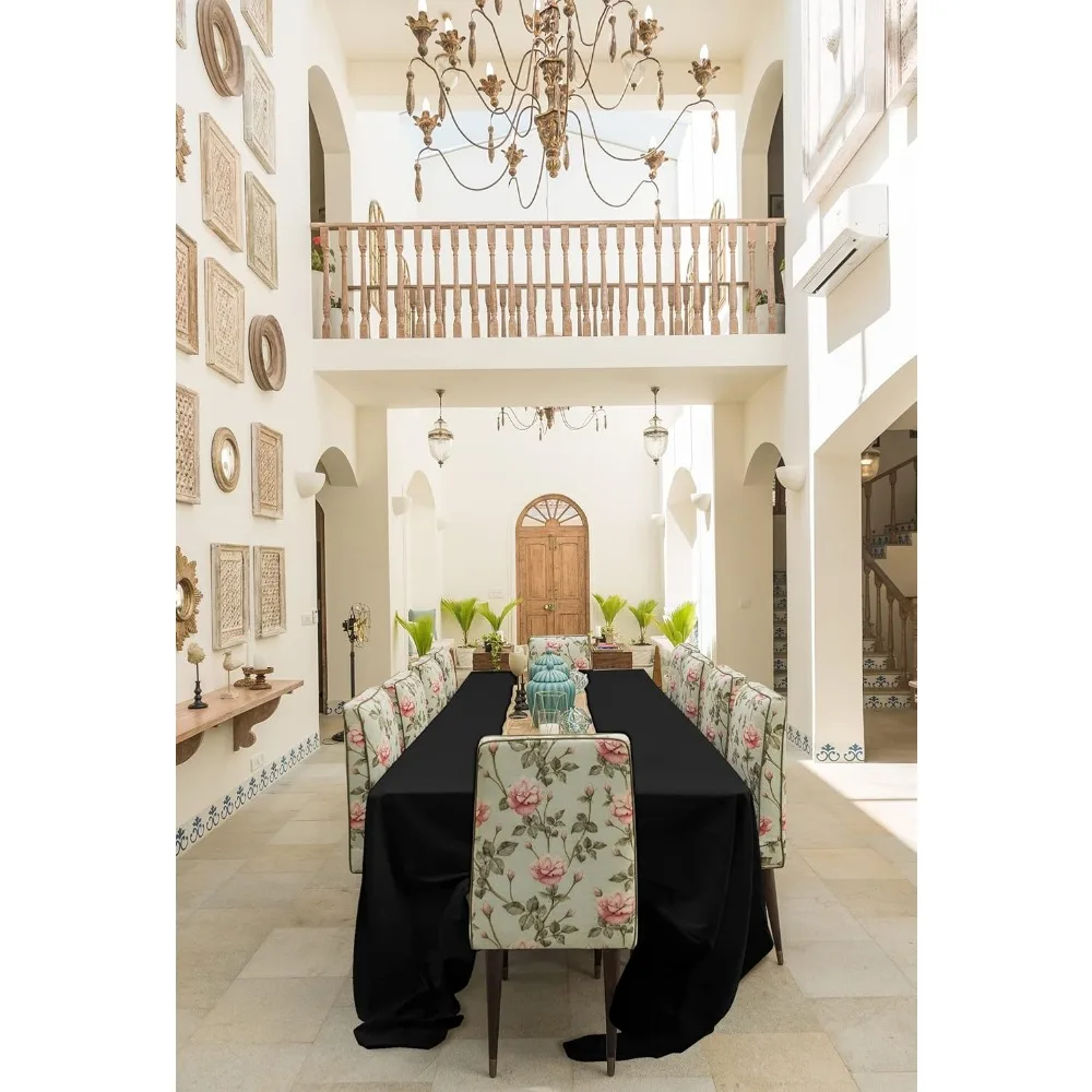 8 Packs 90 x 132 Inch Tablecloth, Black Polyester Table Cloth for 6ft Rectangle Tables, Stain and Wrinkle Resistant Washable 4