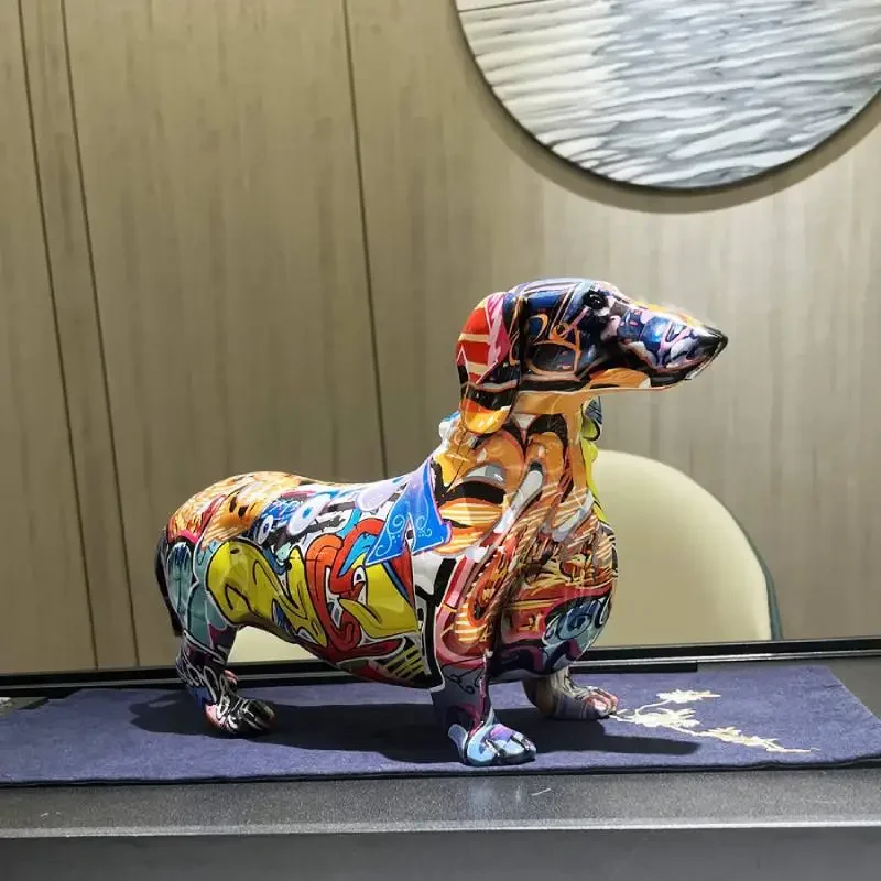 カラフルなアートダックスフント犬の装飾ホームワイン