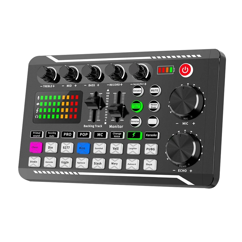 

F998 Sound Card Microphone Sound Mixer Audio Mixing Console Amplifier Dj Equipment for Broadcast Recording KTV Game Music