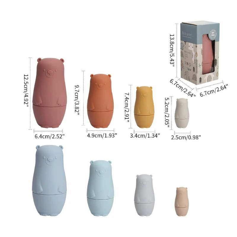 4Pieces Russian Nesting Dolls Stacking Toy for Children Montessori Matryoshka Dolls Cartoon Silicone Table Decors