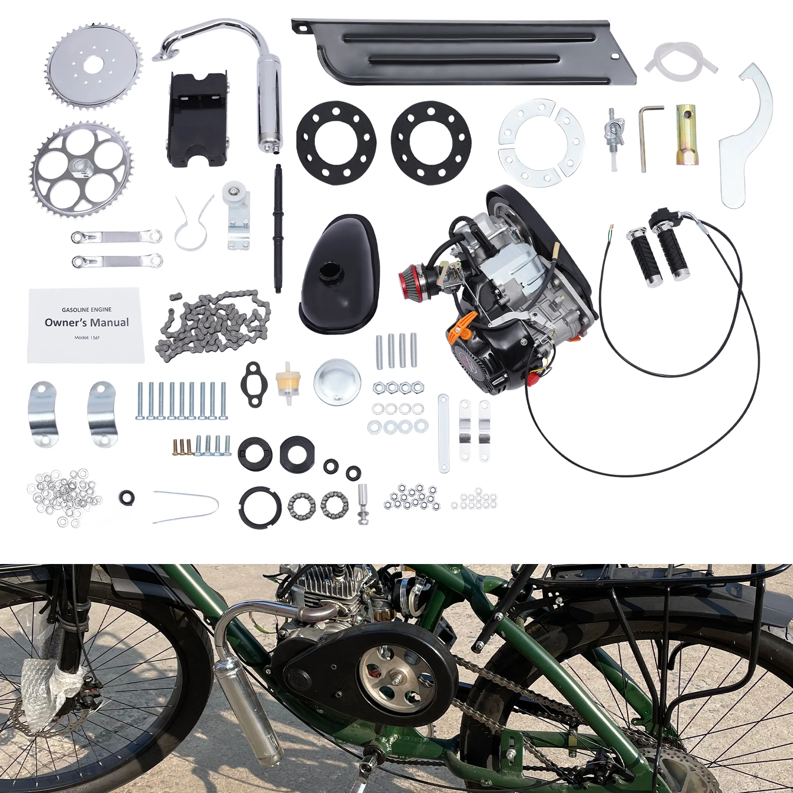 100CC Motorized Bicycle Kit Bike Engine Kit Single Cylinder 4-Stroke Gas Petrol Motorized Bike Engine Scooter  Belt Kit 4 stroke bicycle engine kit 100cc gas motorized motor bike modified diy engine single cylinder 4 stroke motorized bicycle kit