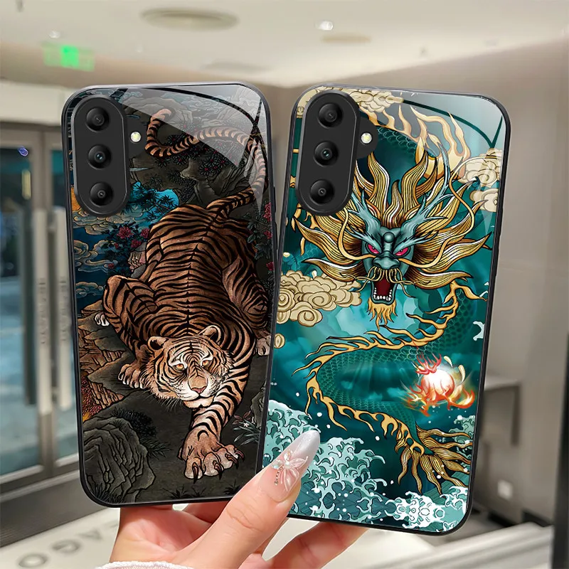 Tiger Dragon Tempered Glass Hard Back Phone Case Cover