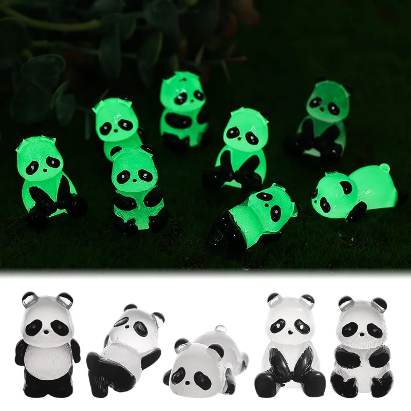 1/5PCS Cute Mini Luminous 3D Panda Resin Crafts Glow In The Dark Tiny Pandas Micro Landscape Figures Decorate DIY Home Ornaments