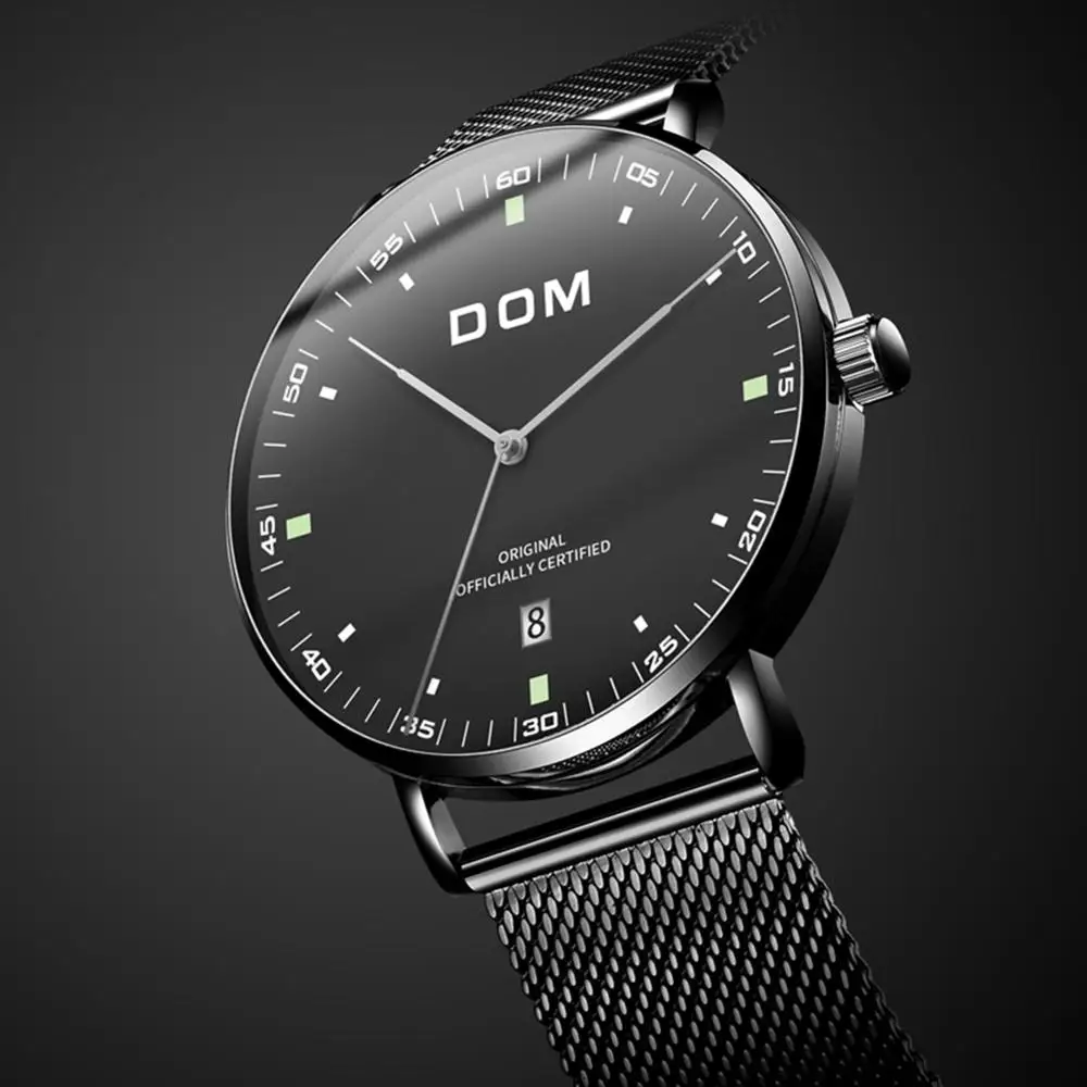 DOM Men Watches Luxury Brand Ultra Thin Quartz Watch Sport  Waterproof Steel Belt Business Clock Wrist Watch M-1290