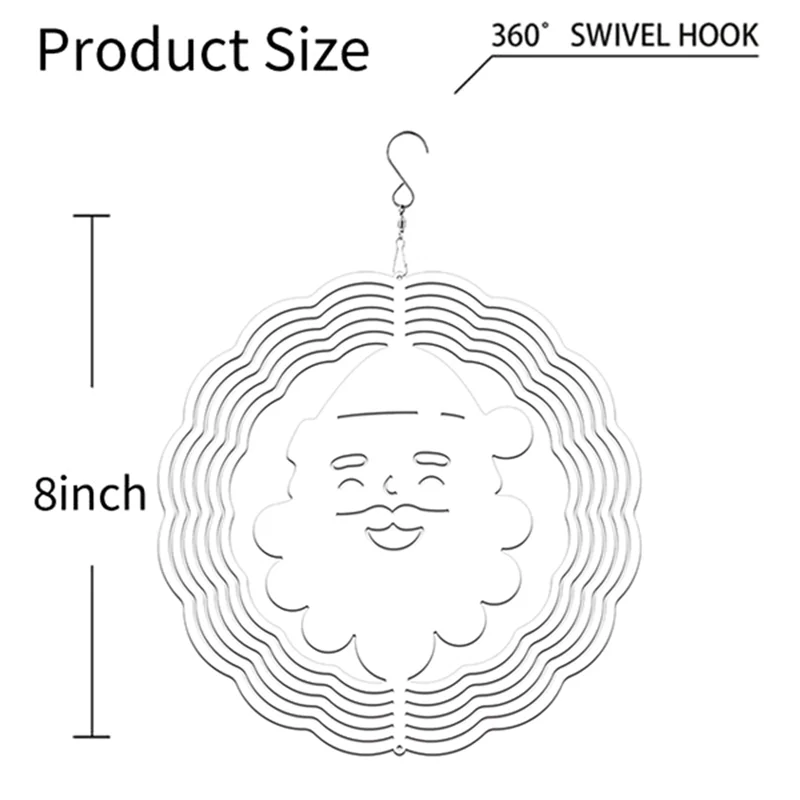 6Pack 8 Inch Sublimation Wind Spinner Blanks Father Christmas Wind Spinners Hanging Spinners For Outdoor Garden Durable
