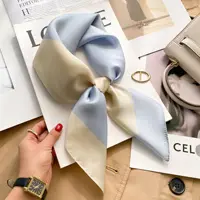 Luxury 2024 Plaid Print Square Silk Scarf for Women Hijab Hair Bands 70cm Neckerchief Female Satin Shawl Ribbon Headband 1