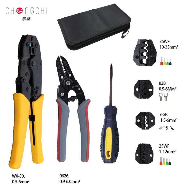 

CHUNGCHI Crimping Pliers/Ratchet 0.5~6.0mm² Tools Home Improvement Electrician Low Voltage 22-10AWG Oxford Small Packet Tubular