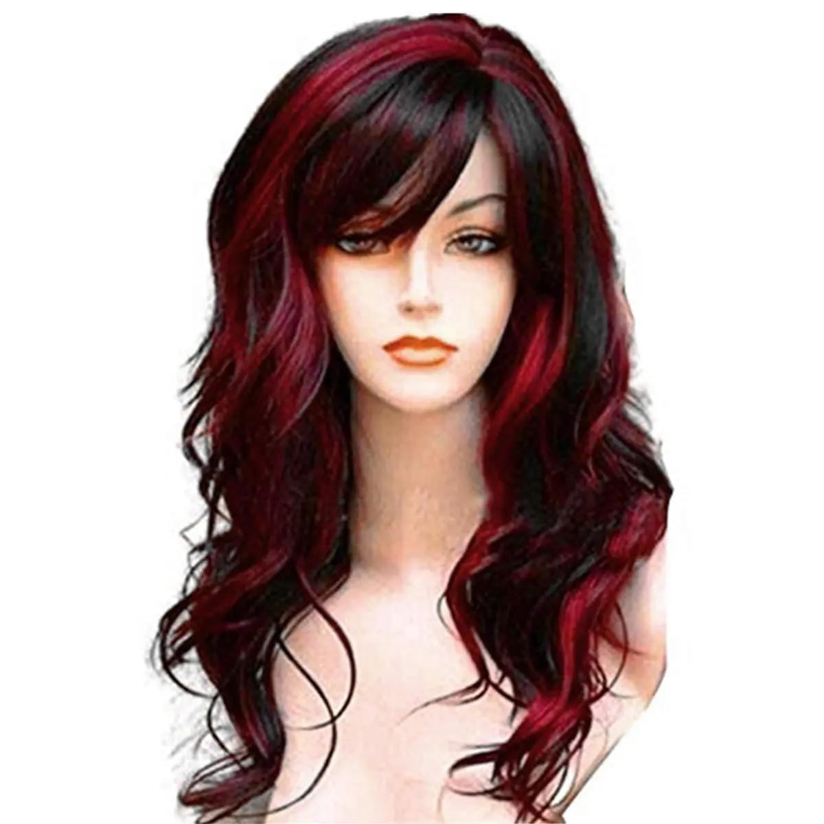 Synthetic Long Hair Wavy Red Mixed Black Wigs Party Cosplay Costume Halloween Wig Resistant Fiber Hair for Women 24 Inch halloween wig synthetic wig