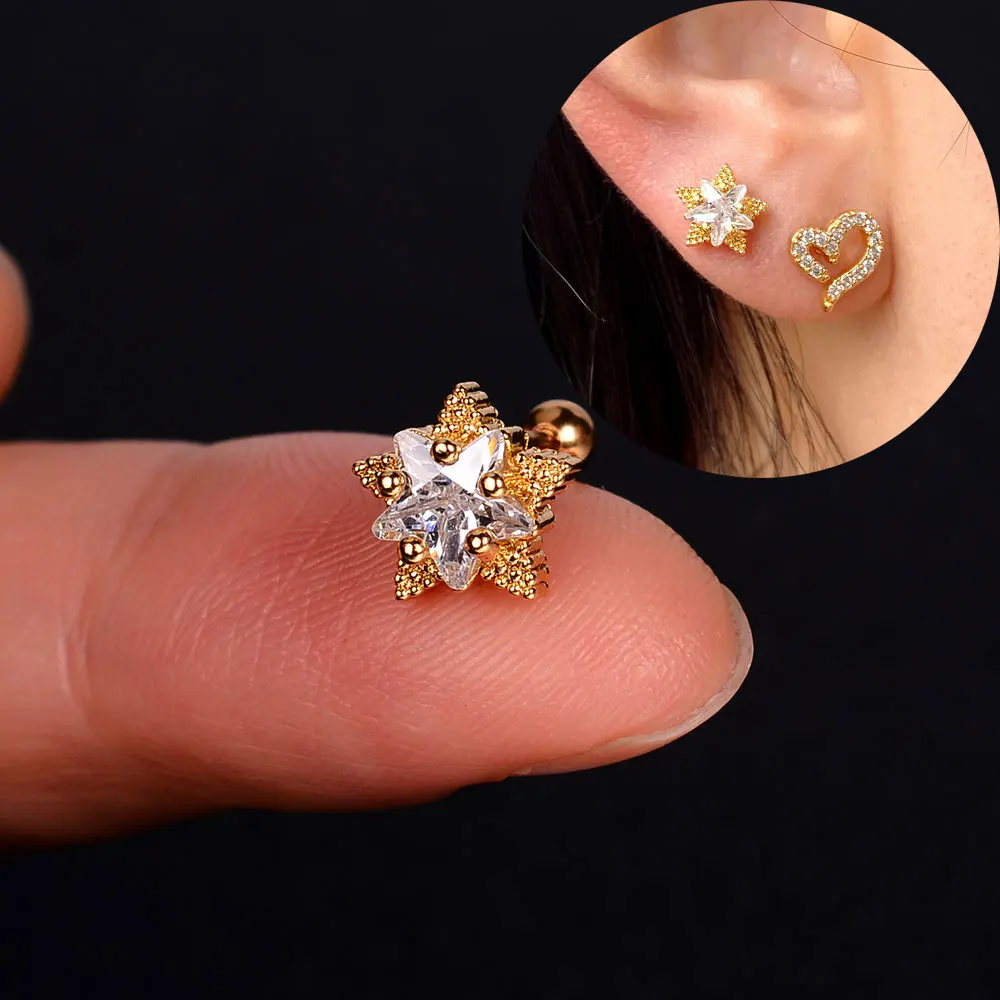 1 stück Edelstahl Ohr Piercing Bolzen Schlange Mond Runde Kugel Arc Knorpel Helix Conch Ball Schraube Zurück Ohrring Körper schmuck – Detail 35