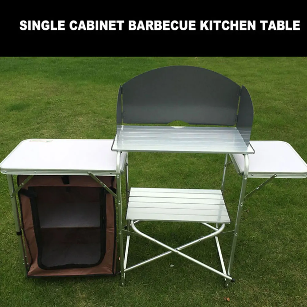 Outdoor Aluminum Alloy Portable Barbecue Table Foldable Kitchen Table Windproof Outdoor Table