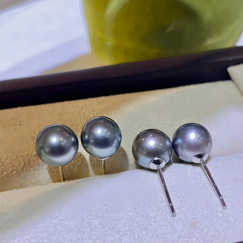 

HENGSHENG Noble 925 Sterling Silver Stud Earrings For Women 7-8mm Seawater Tahitain Black Pearl Fashion Simple Earrings Jewelry