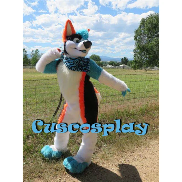 Azul longo peles fursuit peludo husky cão lobo raposa mascote traje adulto  halloween carnaval fantasia festa adereços cosplay presentes de aniversário  - AliExpress