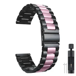 Premium Stainless Steel Watch Strap, 20mm/22mm, Metal Band - 22mm (Black pink)