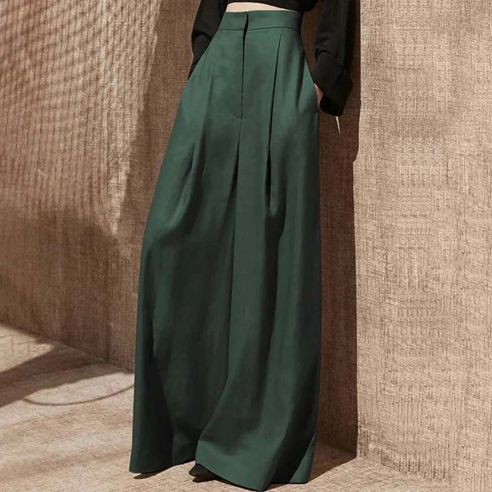 Wide Leg Pants Women Full Length High Waist Baggy Casual Solid Minimalist Pantalones De Mujer Thin Elegant Ropa Vintage Ladies