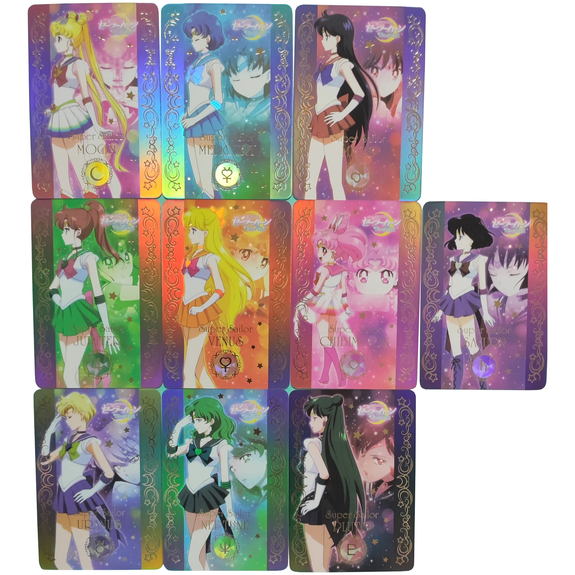 

Diy 10Pcs/set Tsukino Usagi Flash Card Hino Rei Aino Minako Side Face Series kawaii Gift Toys Game Anime Collection Card