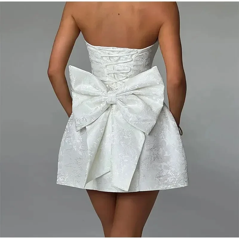 Strapless Cocktail Dresses Women Mini Party Skirt Bustier Corset Bow Sash Chic Birthday Dress Customize Vestido de Novia
