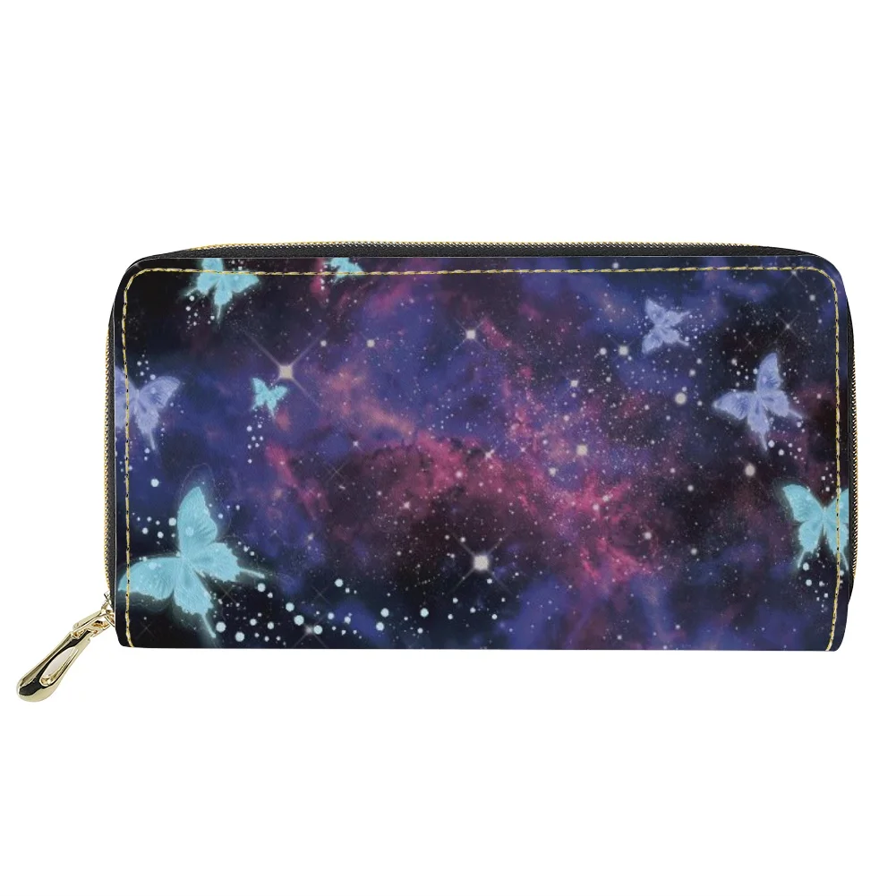 Bella Farfalla Stellata Stampa Portafoglio Lungo Moda Multifunzionale Portafoglio In Pelle Pu Ragazze Cerniera Frizione Cartras