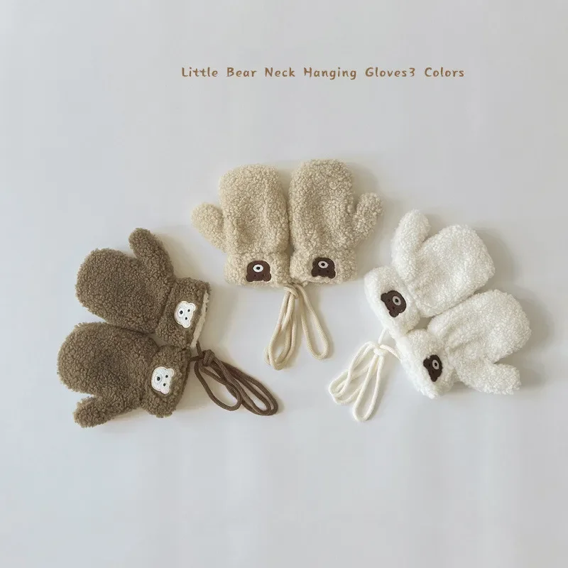 

Warm Wool Kid Mittens Korean Fashion Cute Bear Glove for Toddler Boy Girl Simplicity Autumn Winter Cashmere 1-4 Year Baby Mitten