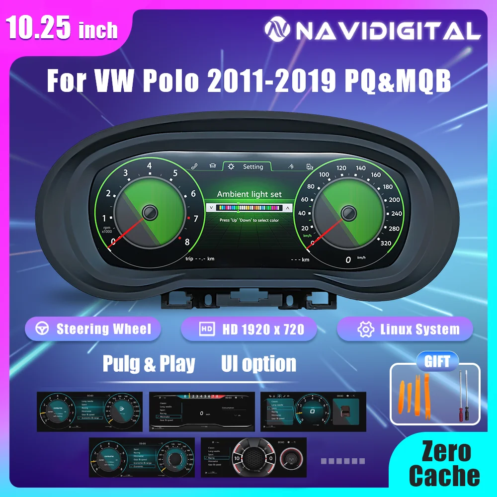 Panel de Instrumentos LCD Navidigital de 10.25 Pulgadas para VW Polo 2011-2019, Compatible con Carplay, Panel de Instrumentos, Cabina 1