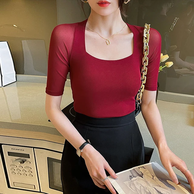 Blusas Elásticas de Tricô Femininas Y2k