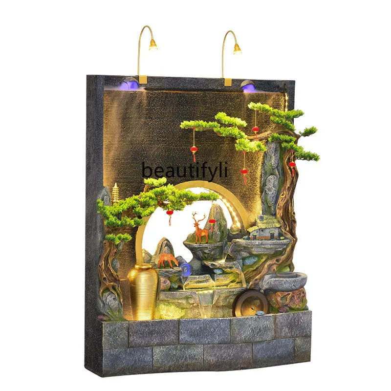 

Floor Artificial Mountain and Fountain Water Curtain Wall Landscape Fortune Living Room Hallway Ornaments Office Humidifier