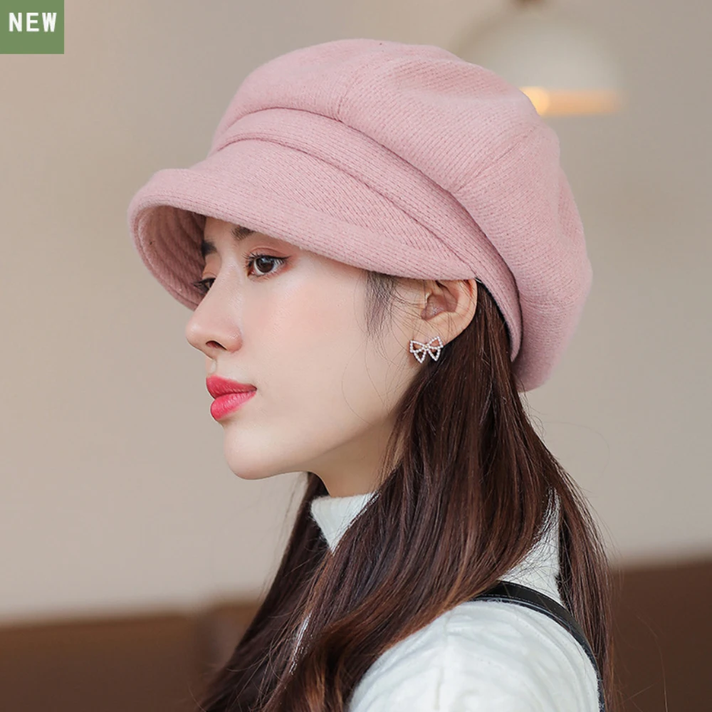 HT4270 Berets Women Solid Plain Autumn Winter Hat Ladies Vintage Artist Painter Beret Hat Female Roll Brim Octagonal Cap berets hat