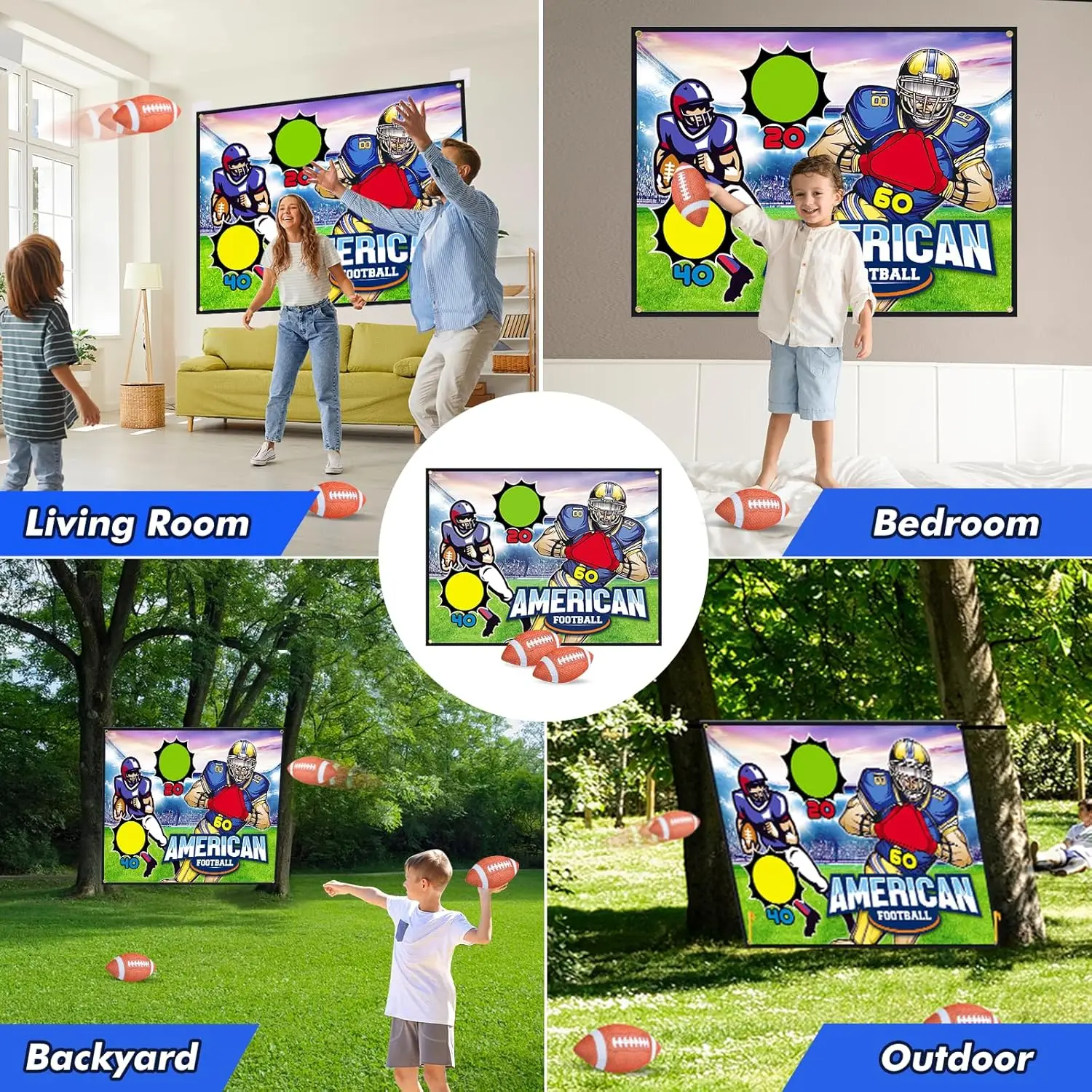 VATOS Rugby Football Toss Target Games with 2 Soft Footballs Indoor Outdoor Hanging Football Goal Throw Game Toy for Boys Girls 3