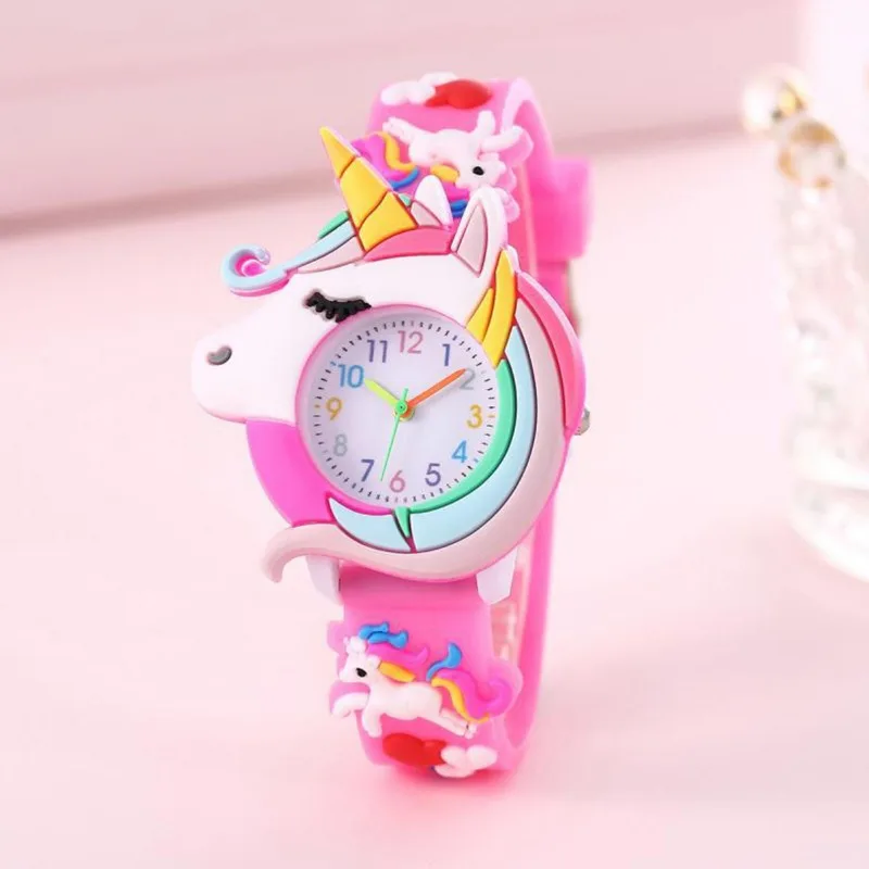 Cartoon Children's 3D Unicorn Silicone Watch Set for Boys and Girls, Simple Digital Quartz Watch Set