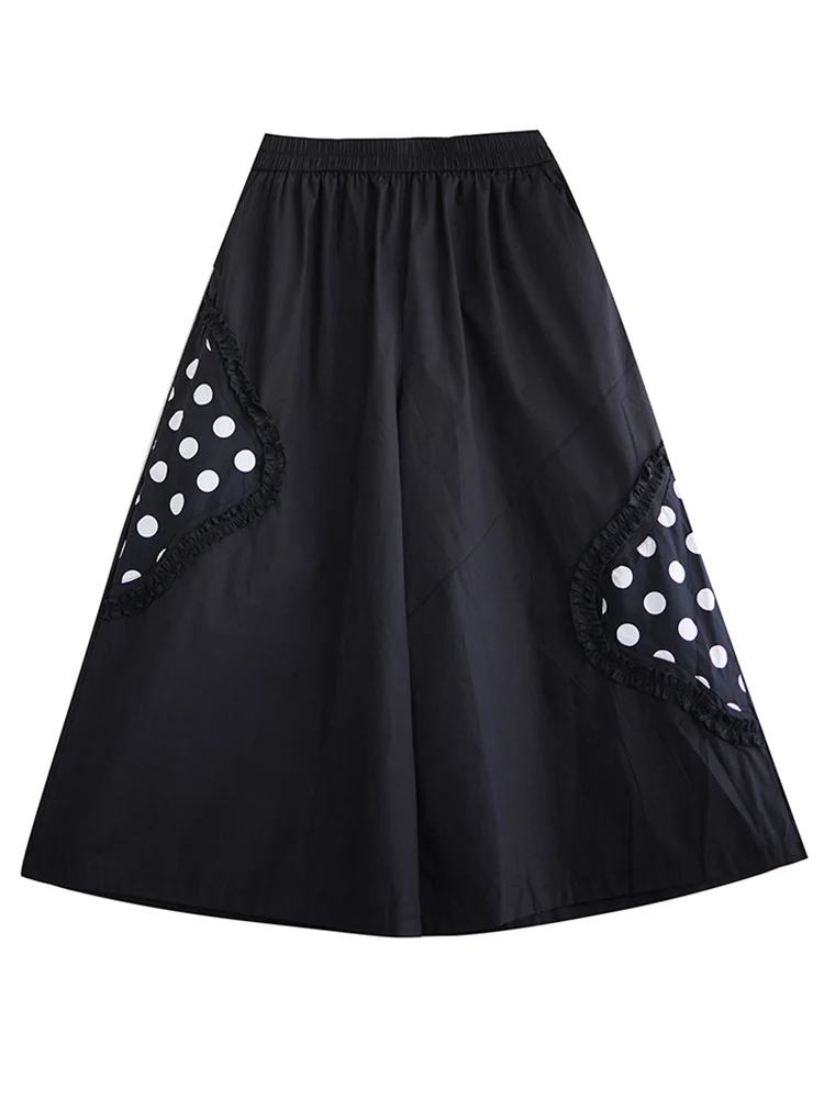 Black Vintage Polka Dot Print High Elastic Waist Wide Leg Pants Women 2025 Summer New Casual Loose Trousers Fashion Streetwear