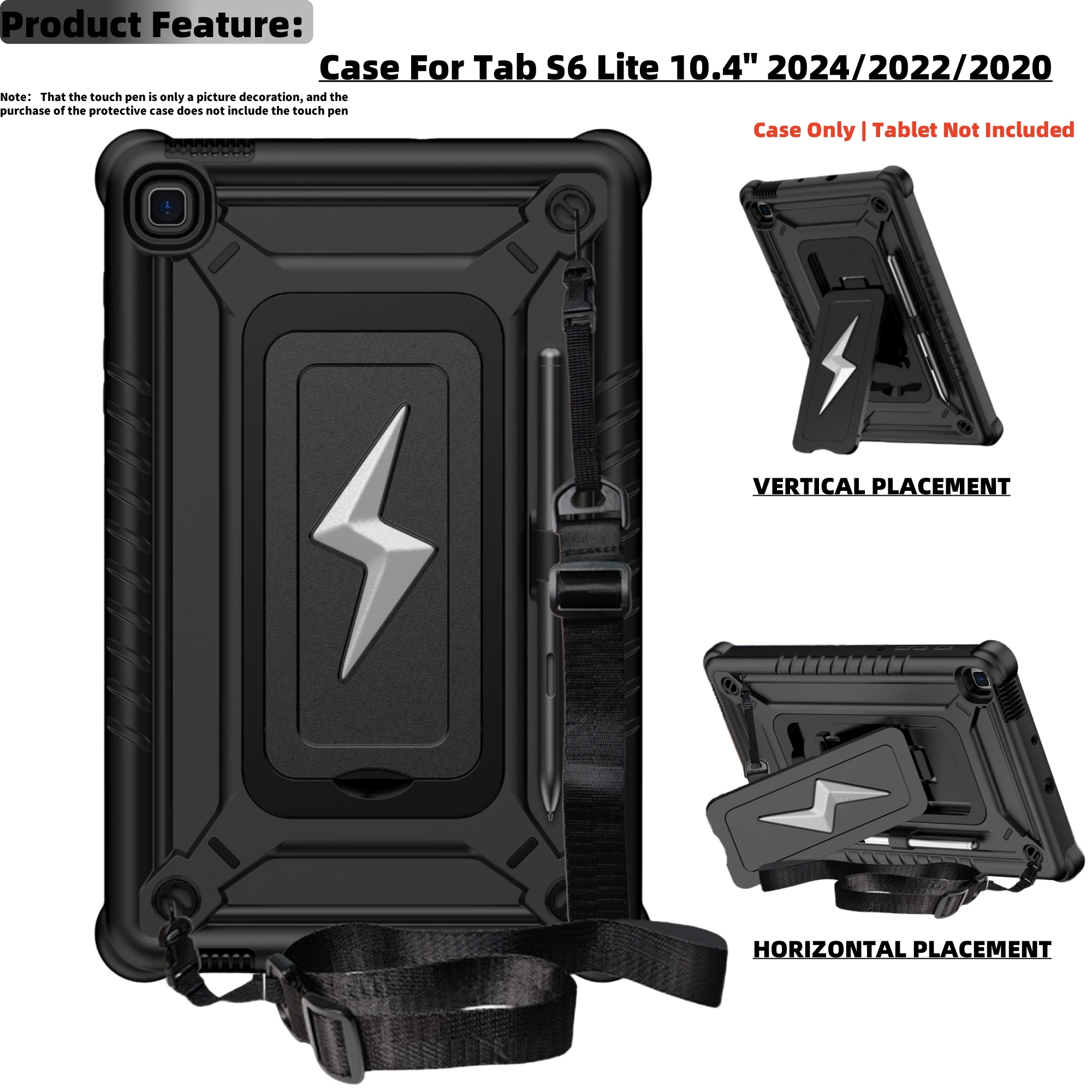 Heavy Duty Shockproof Tablet Case with Kickstand, Shoulder Strap, and Pen Holder