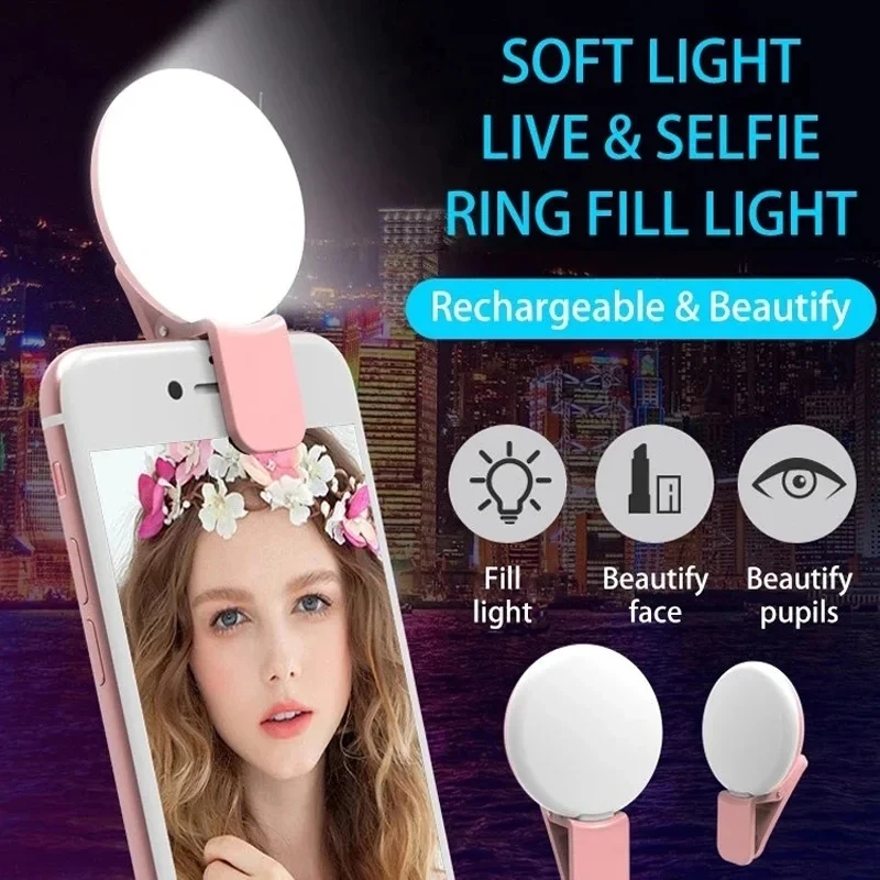 Mobile Phone Fill Flash Lens Ring Light Lamp Portable Clip Three Stop Dimming Mini 10 LED Selfie Ring Beauty led ring light
