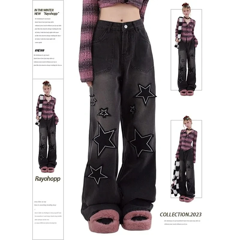 

Harajuku Jeans High Waist Streetwear Baggy Jeans Hip-hop Women Pants Autumn Winter Straight Wide Leg Jeans 2023 Y2K Trousers