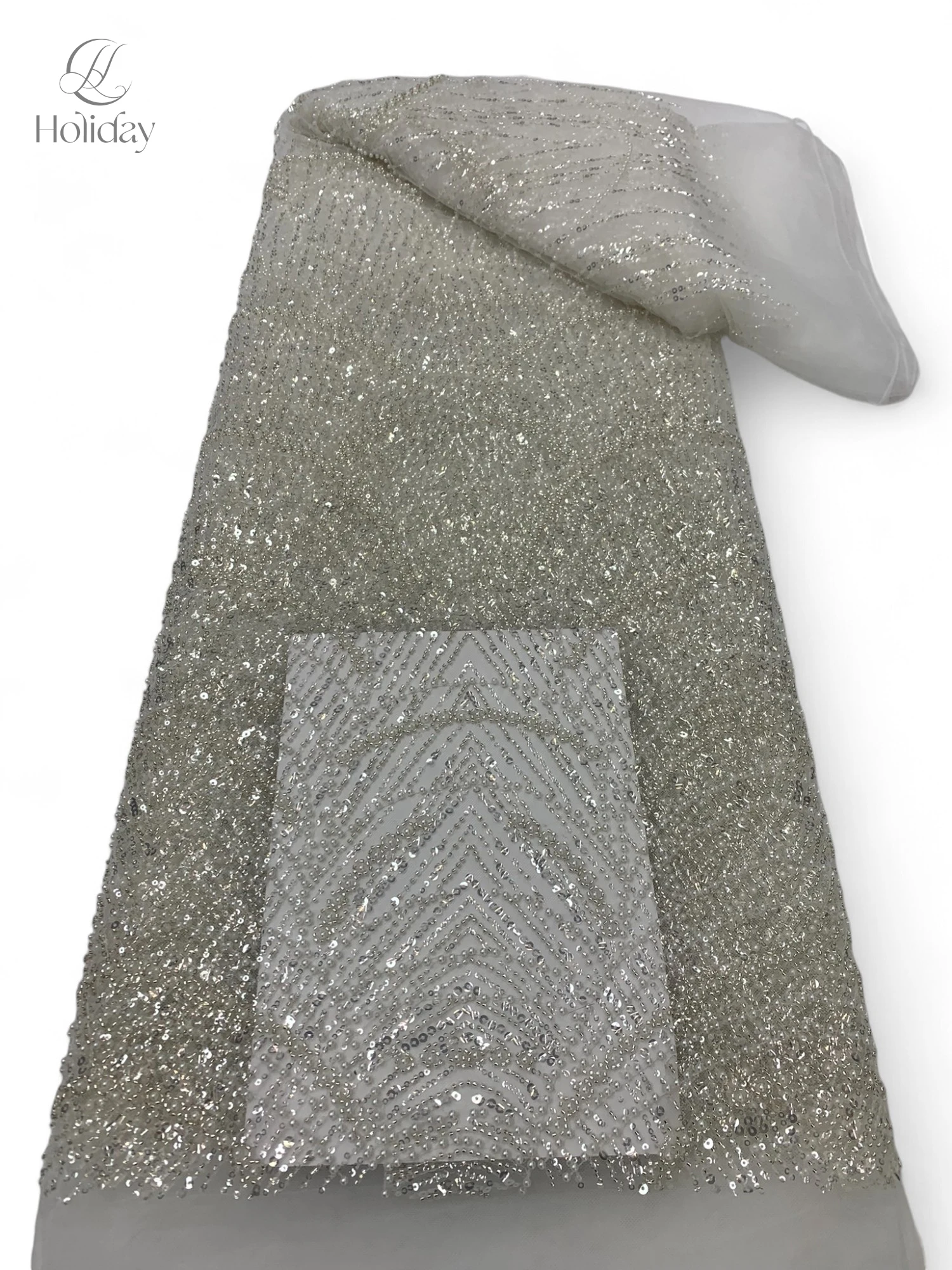 High Quality Beaded Lace Fabrics for Wedding Fabric Material White Bridal Lace with Sequins Luxury African Fabric 5 Yards