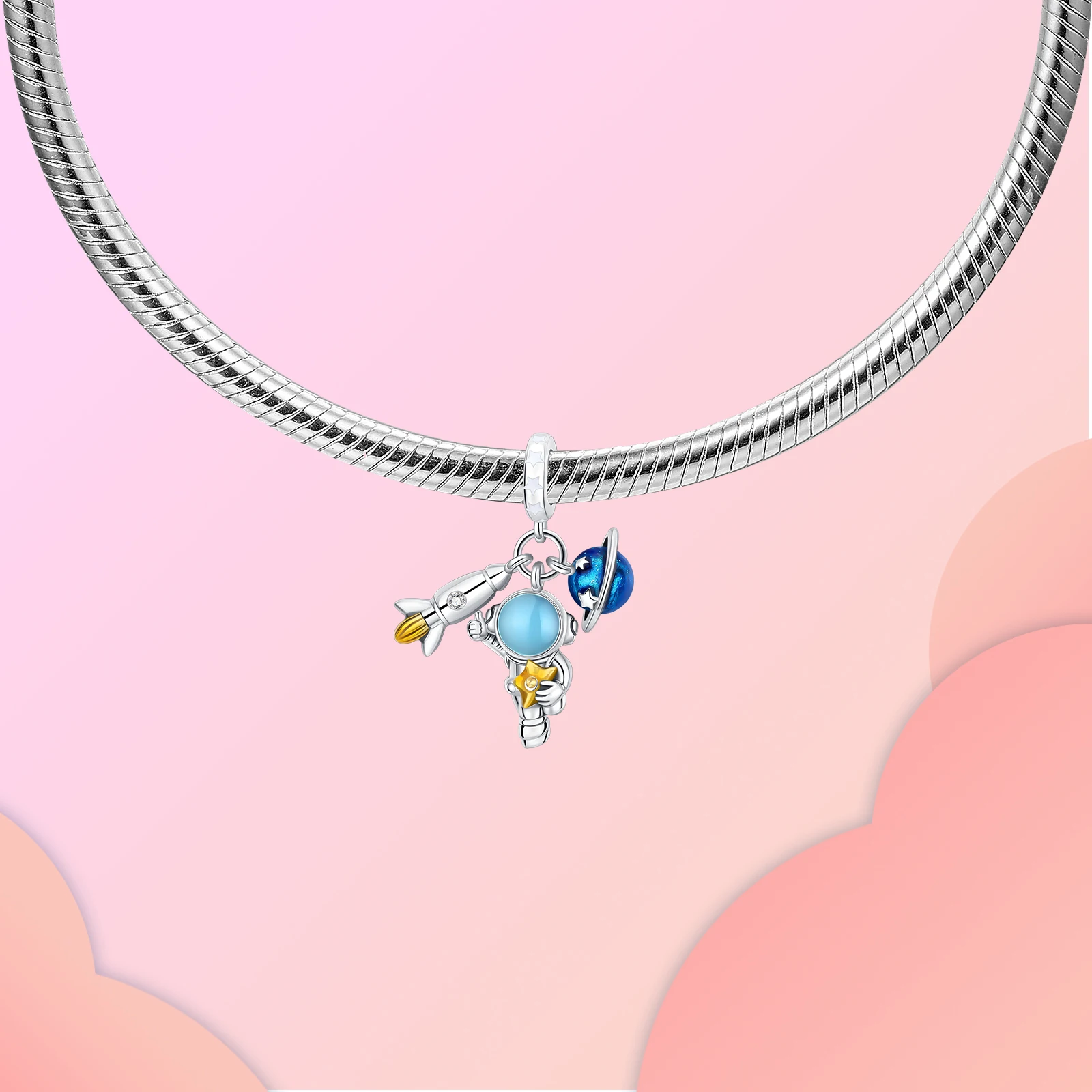 925 Sterling Silver Rocket Astronaut Earth Star Pendant Charm Fit Original Pandora Charms Bracelets Women DIY Jewelry Gift