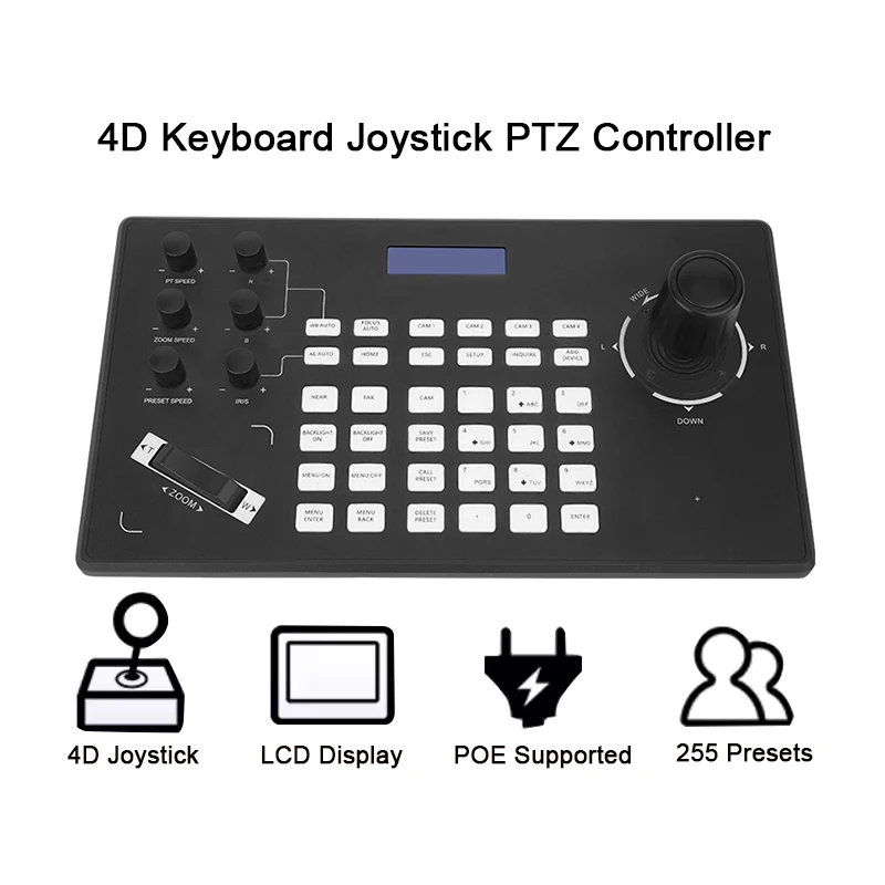 

PTZ 4D джойстик ЖК-дисплей подсветка клавиатуры NDI IP POE камера контроллер клавиатуры для прямой трансляции