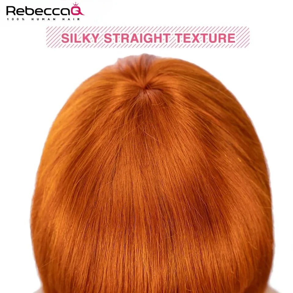 생강 오렌지색 짧은 스트레이트 밥 컷 인모 가발 앞머리 포함 100% 인모 브라질리언 스트레이트 헤어 풀 머신 메이드 가발